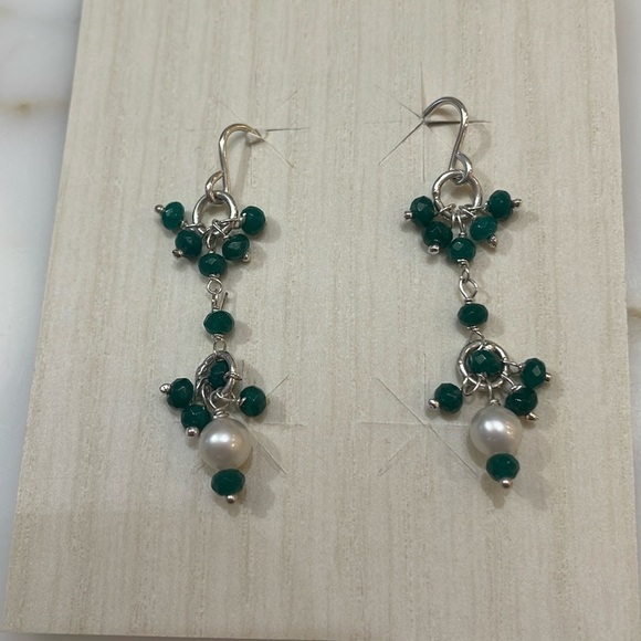Sundance Catalog Emerald, Pearl & Sterling Silver Earrings—BEAUTIFUL!! NWOT - Picture 3 of 5